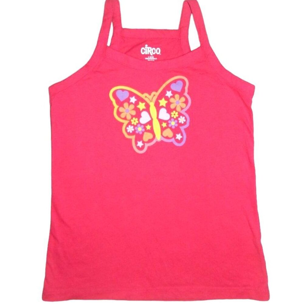 Circo Girls Large 10/12 Pink Vintage Butterfly Graphic Cotton Tank Top